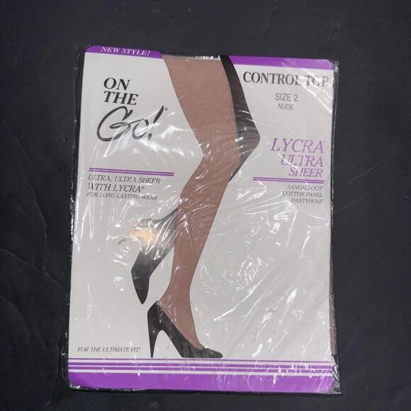 On The Go Hosiery Control Top Pantyhose Panty Hose Stockings Size 2 Nude New - Picture 1 of 11